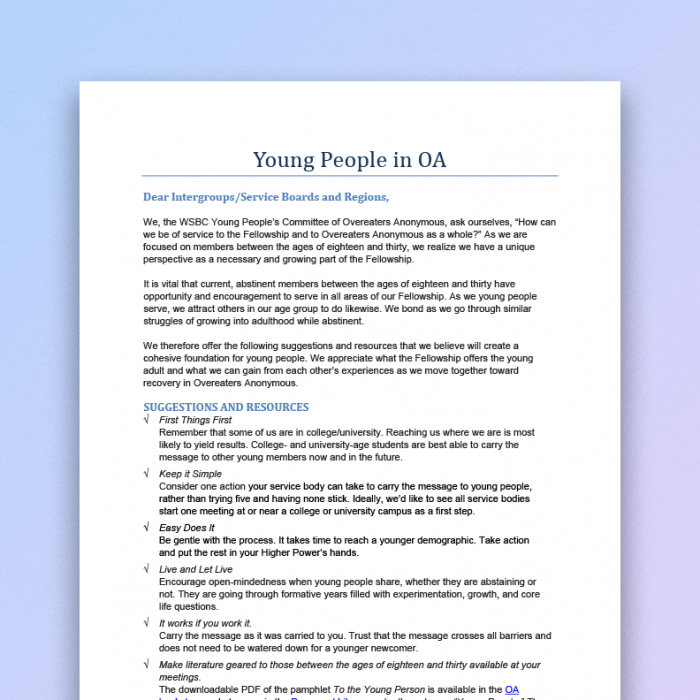 An open letter from OA young people to the Fellowship.